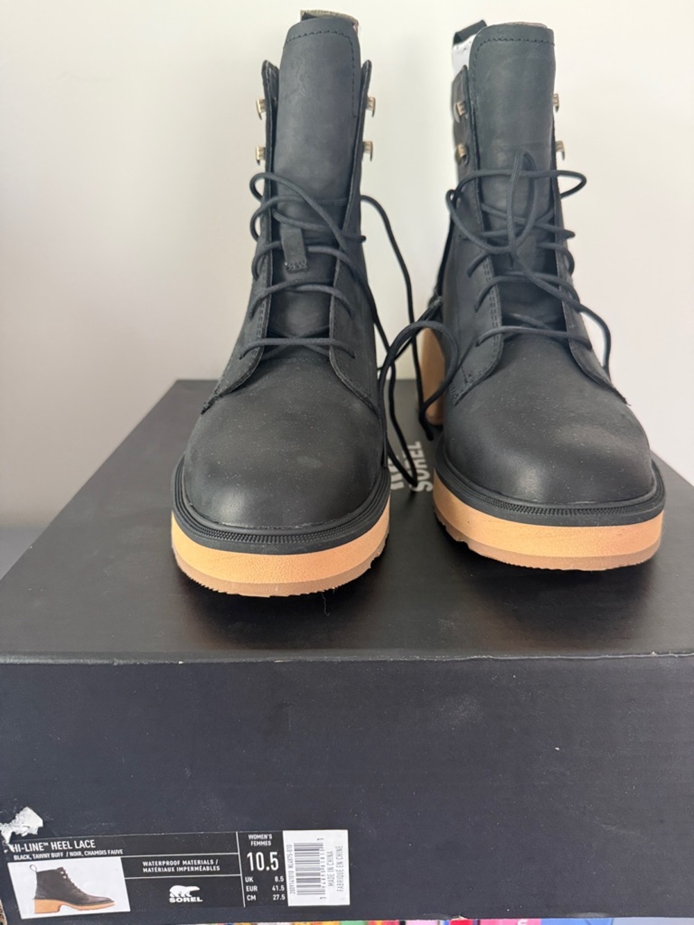 Sorel Women's Black Lace-Up Boots with Tan Sole